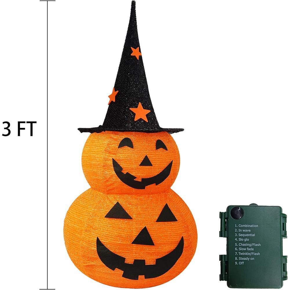 Halloween Pumpkin Decoration 3FT Pre Lit LED Light Up Jack o Lantern Yard Decor - Picture 3 of 7